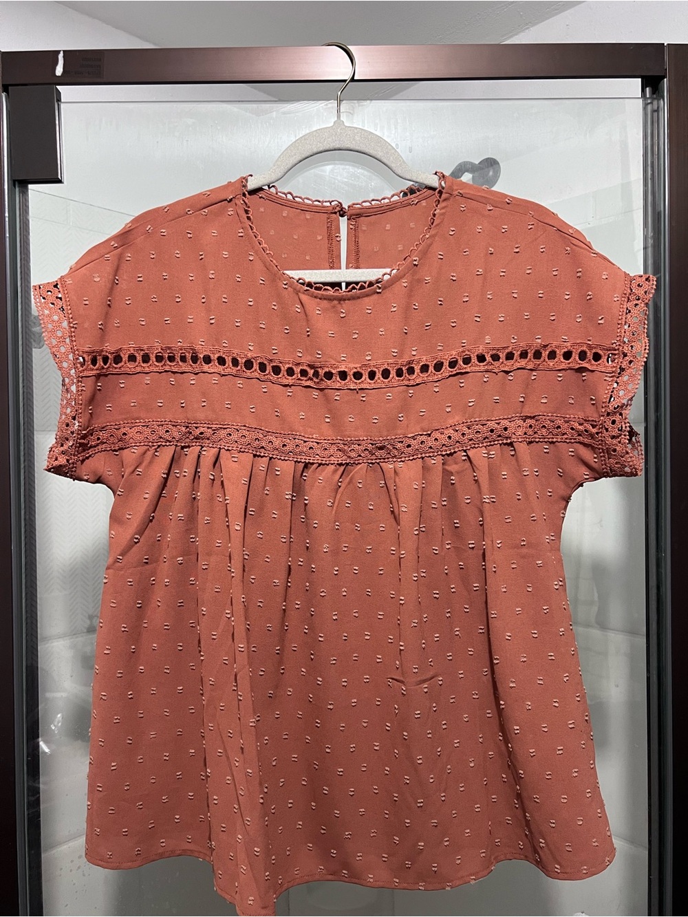 Women’s Rust Eyelet Lace Yoke Blouse